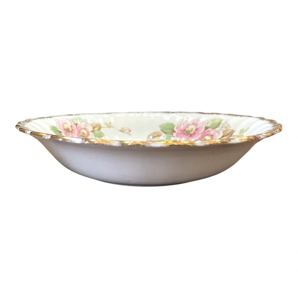 Set of 3 Vintage Limoges China Rose Soup Bowls Pink Blue Floral 22K Gold USA